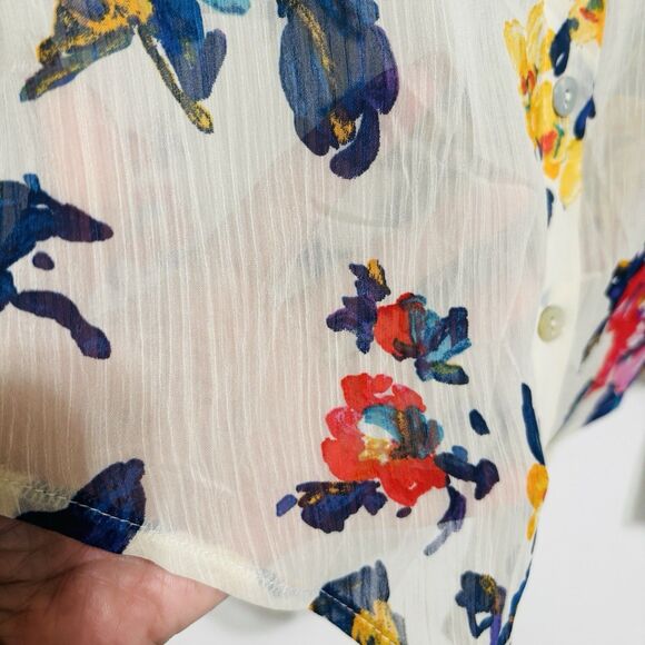 About A Girl Los Angeles Sheer Cream Floral Blouse Sz XS Multicolor - Picture 3 of 6